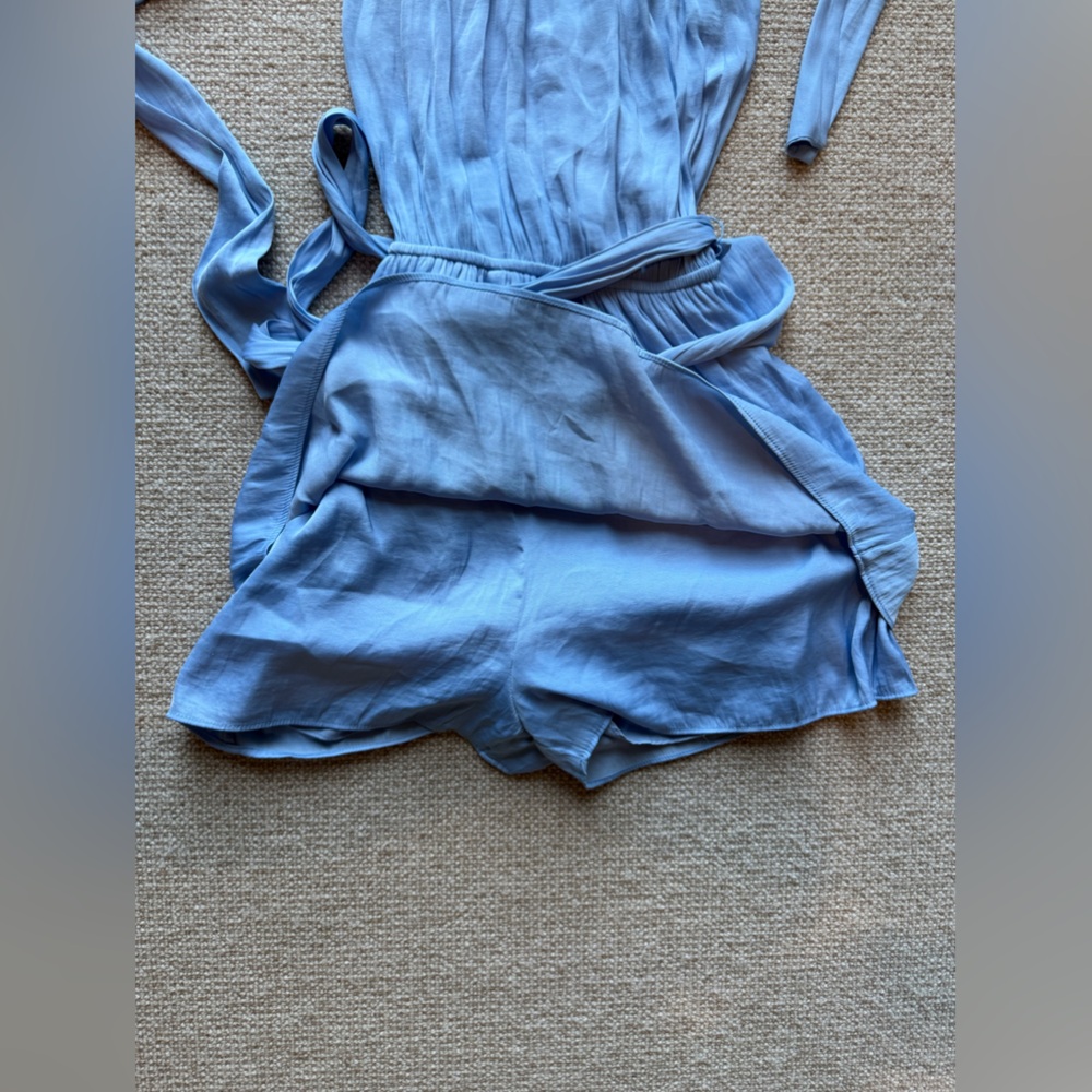 Naked Zebra Women Aqua Light Blue Grecian Backless Sleeveless Romper Size Medium - Picture 5 of 7